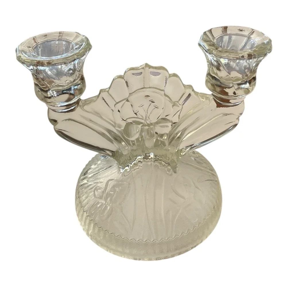 Jeannette Iris & Herringbone Depression Glass‎ Double Candlestick Holder